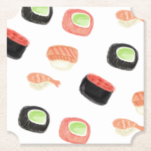 Porta-copo De Papel Rolos de Sushi Hibachi Festa de Sushi Aquarela
