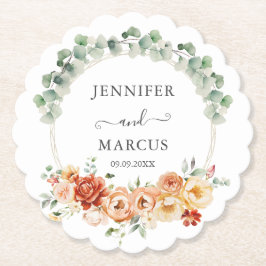 Porta-copo De Papel Romance de Jardim em Laranja e Pêssego em Aquarela