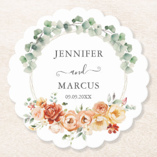 Porta-copo De Papel Romance de Jardim em Laranja e Pêssego em Aquarela