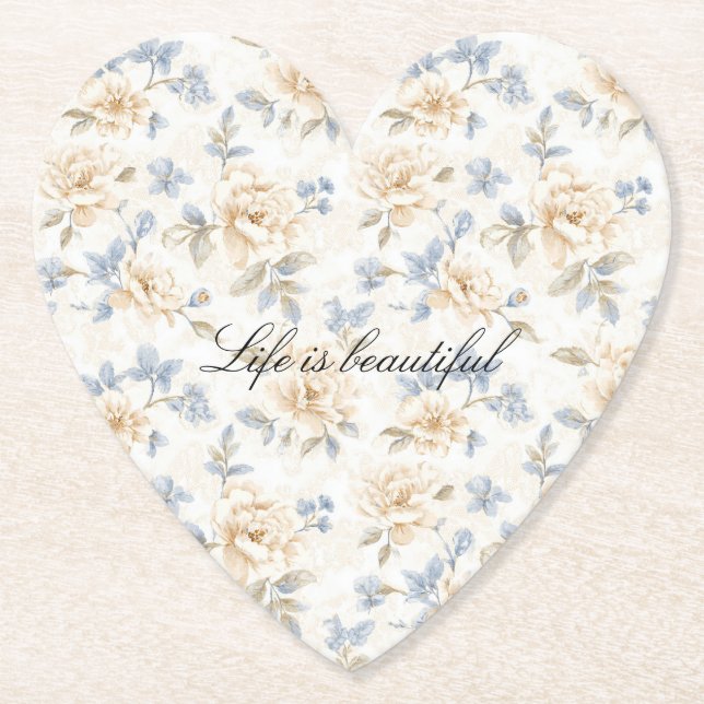 Porta-copo De Papel Romantic Cream Floral Blue Leaves (Frente)