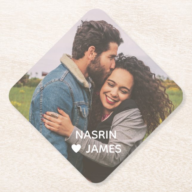 Porta-copo De Papel Romantic Heart Frame Custom Couple Photo (Frente)