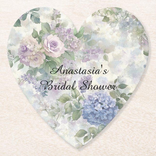 Porta-copo De Papel Romantic Purple Pink Flowers Bridal Shower (Frente)