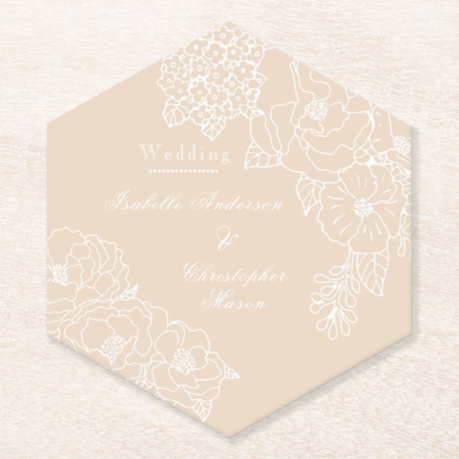 Porta-copo De Papel Romantic Wedding Peonies Ivory (Frente)