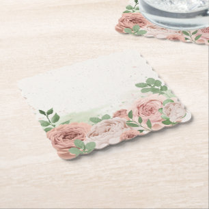 Porta-copo De Papel romântica pincelada flores rosa e folhas porta cop