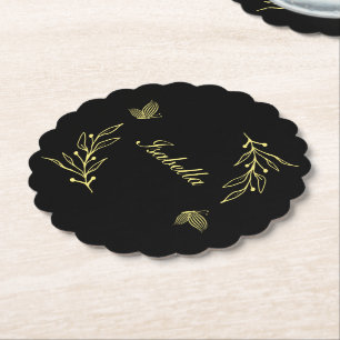 Porta-copo De Papel Romântico elegante floral preto dourado casamento
