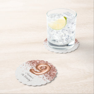 Porta-copo De Papel Rosa Dourada 9ª Festa de aniversário