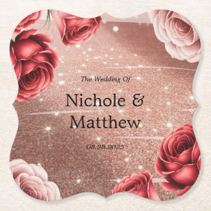 Porta-copo De Papel Rosa Dourada Brilhante com Rosa vermelha Wedding