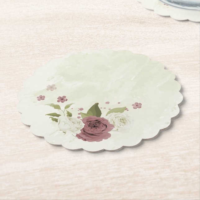 Porta-copo De Papel rosa empoeirado flores brancas casamento (Angular)