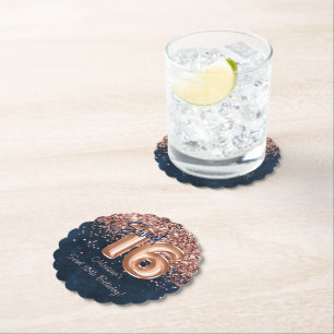 Porta-copo De Papel Rosa Marinho Dourado Blue Sweet 16ª Festa de anive