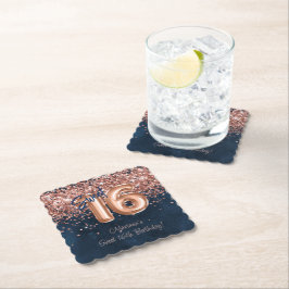 Porta-copo De Papel Rosa Marinho Dourado Blue Sweet 16ª Festa de anive