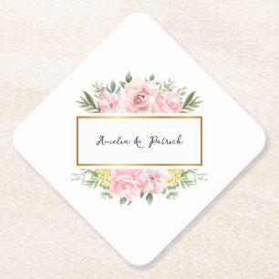 Porta-copo De Papel Rosa Rosa Rosa Romântica Personalizada Floral Desc