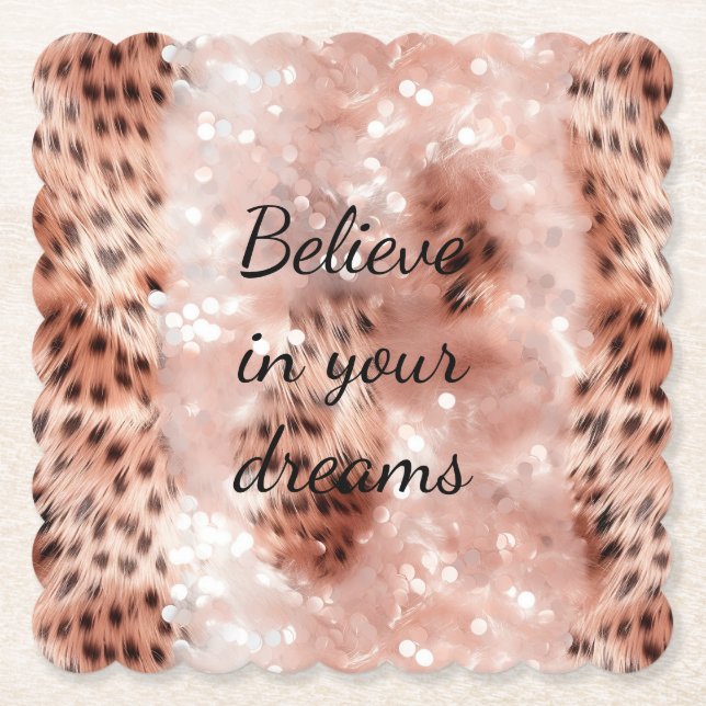 Porta-copo De Papel Rosa Rosa Rosa-Rosa-na moda, Rosa Dourada Leopardo (Frente)