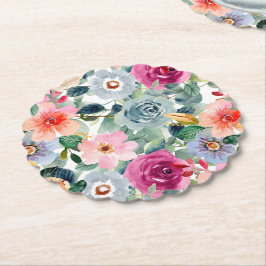 Porta-copo De Papel Rosas Azul-Celeste e Rosa