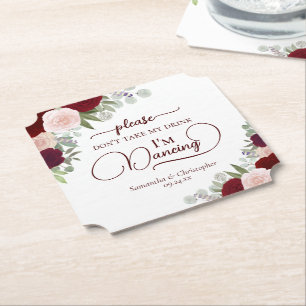Porta-copo De Papel Rosas Burgundy Blush Não Tome Meu Casamento Bebida