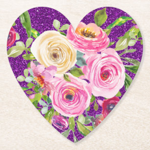 Porta-copo De Papel Rosas de aquarela, cor-de-rosa e creme, com brilho