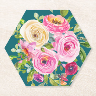 Porta-copo De Papel Rosas de aquarelas em rosa e creme no chão