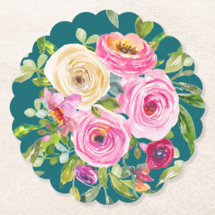 Porta-copo De Papel Rosas de aquarelas em rosa e creme no chão