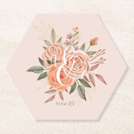 Porta-copo De Papel Rosas em Pêssego em Aquarela Rosa Encantado 