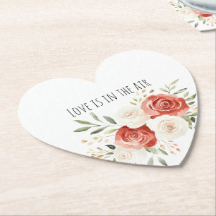 Porta-copo De Papel Rosas Florais de Amor Vermelho Creme Chuveiro de N