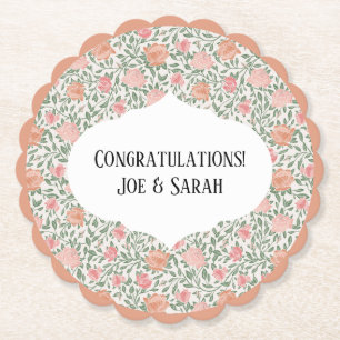 Porta-copo De Papel Rosas Rosa e Bege Perfeitas Vintage