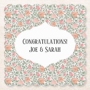 Porta-copo De Papel Rosas Rosa e Bege Vintage Perfeitas