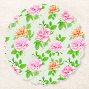 Porta-copo De Papel Rosas Rosa Floral Padrão-23675