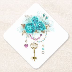 Porta-copo De Papel Rosas Turquesas com Chaves