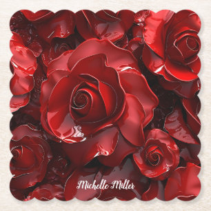 Porta-copo De Papel rosas vermelhas Namorados 3D
