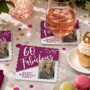 Porta-copo De Papel Roteiro de 60 e Fabuloso Foto Magenta Aniversário 