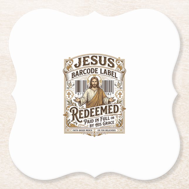 Porta-copo De Papel Rótulo de Código de Barras de Jesus Resgatado Rótu (Frente)