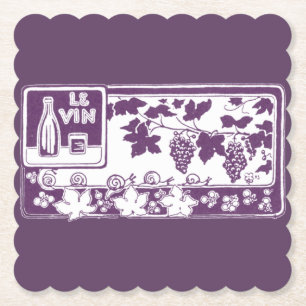 Porta-copo De Papel Rótulo de Vinho Francês Antigo   Vinhedo Rústico