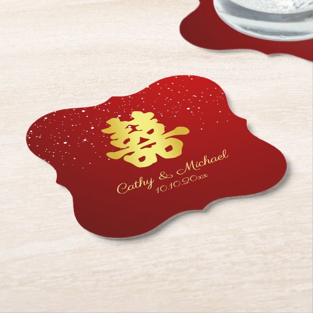 Porta-copo De Papel Rou de casamento chinês vermelho floco de neve dup (Angular)