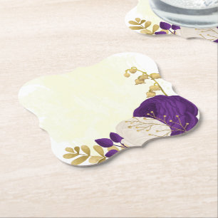 Porta-copo De Papel roxo real & flores brancas dourado