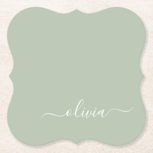 Porta-copo De Papel Sage Green Modern Script Girly Monographic Name