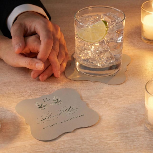 Porta-copo De Papel Sage Green Olive Branch Monogram Thank You Card (Criador carregado)