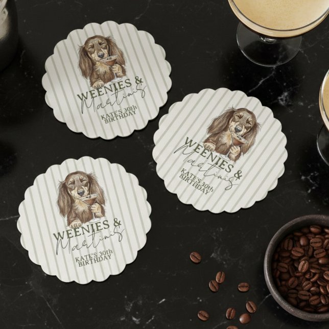 Porta-copo De Papel Salsichas Desenhadas à Mão e Dachshund Martinis (Hand Drawn Weenies and Martinis Dachshund Paper Coaster)