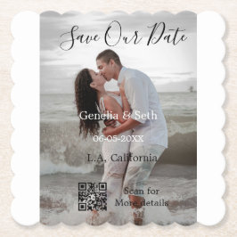 Porta-copo De Papel Save the date simple minimal QR scan code details 