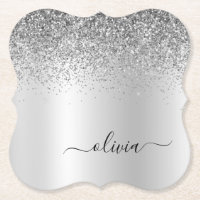 Script Girly Sparkle Glitter Monograma de Silver