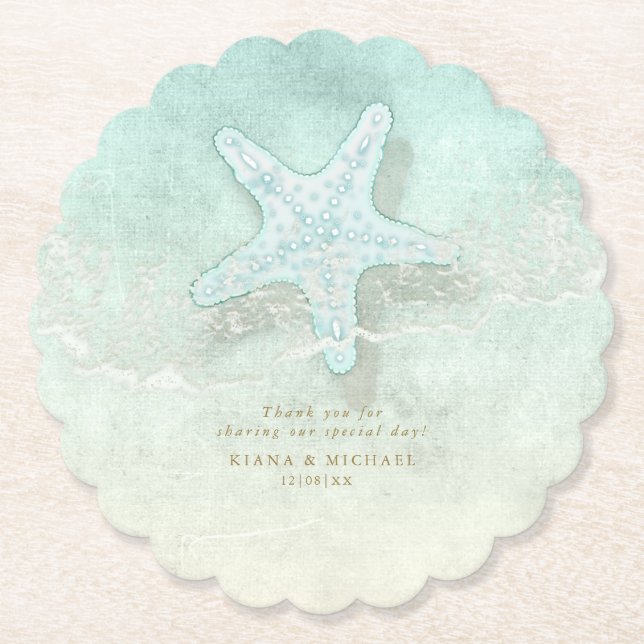 Porta-copo De Papel Sea Foam Beach Wedding Starfish ID837 (Frente)