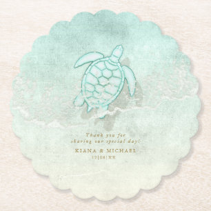 Porta-copo De Papel Sea Foam Beach Wedding Turtle ID837