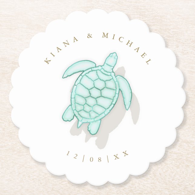 Porta-copo De Papel Sea Foam Beach Wedding Turtle ID837 (Frente)