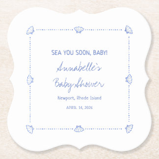 Porta-copo De Papel Sea You Soon Baby Hand Drawn Seashells Baby Shower