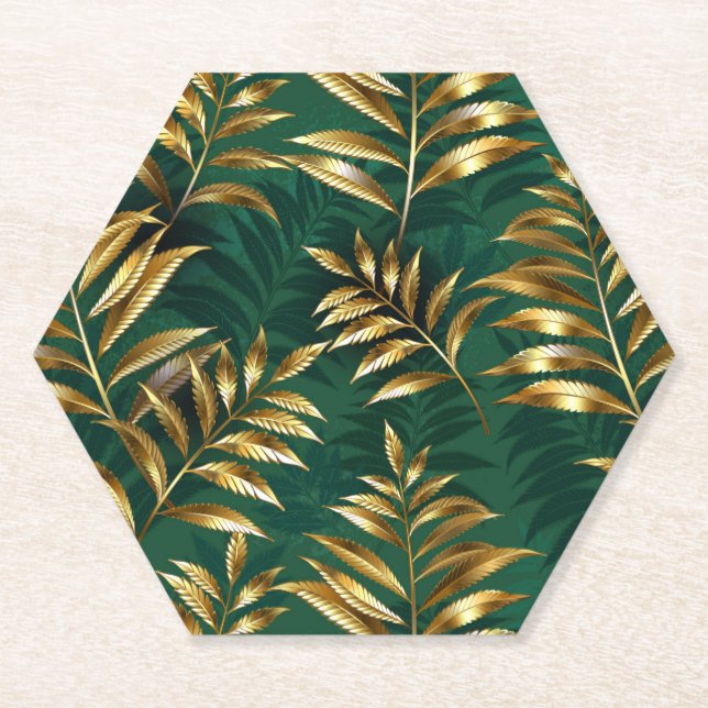 Porta-copo De Papel Seamless pattern with golden ferns (Frente)
