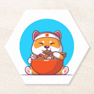 Porta-copo De Papel Shiba Inu Cute Comendo Ramen Noodle Cartoon- 23054