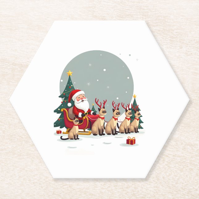 Porta-copo De Papel Siamese Reindeer Christmas Siamese Cat Lover Gifts (Frente)