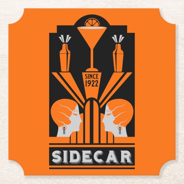 Porta-copo De Papel Sidecar Cocktail Art Deco (Frente)