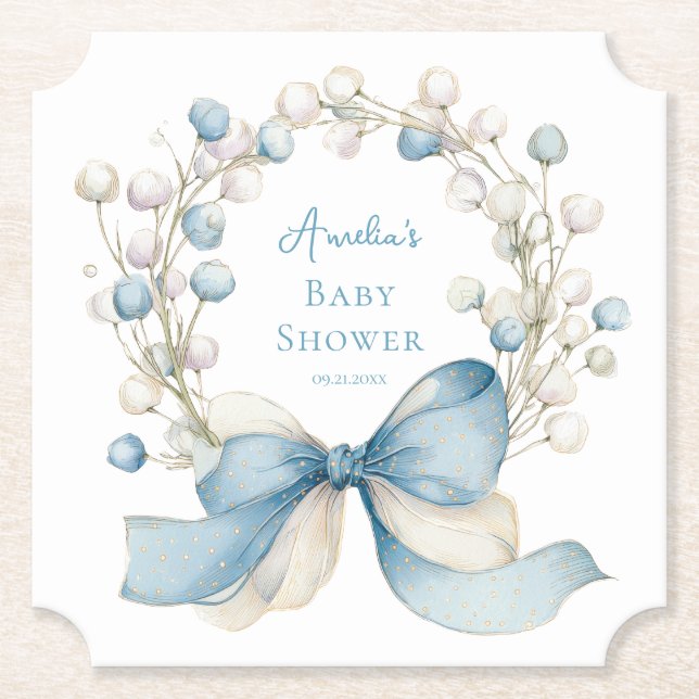 Porta-copo De Papel Silly Goose Blue Wildflower Baby Shower Coaster (Frente)