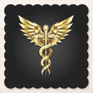 Porta-copo De Papel Símbolo Caduceu Poligonal Dourado