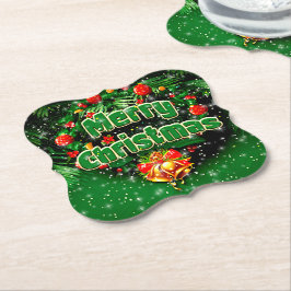 Porta-copo De Papel Sinos Dourados de Natal Feliz Verde