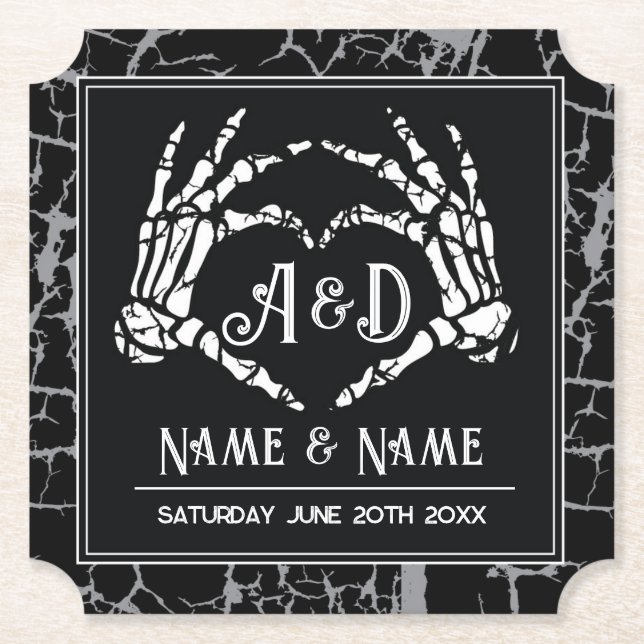 Porta-copo De Papel Skeleton Heart Mãos Portas copos Festa Negra Casad (Frente)